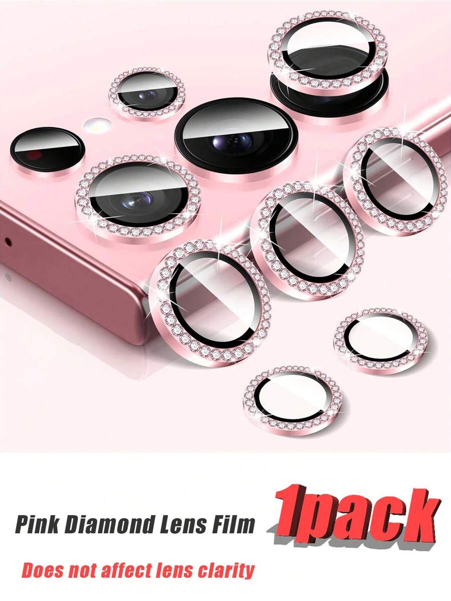 1 Pack Compatible With Samsung Galaxy Tempered Glass Rhinestone Lens Protector Film (Pink), Full Coverage Design, Advanced Adhesive, Ultra-Clear, Anti-Scratch, Metal Ring Design, Matte Surface, Compatible With Samsung Galaxy A05S/Galaxy A14 5G/Galaxy A15 And Most Series Applicable To Daily Shield, Office, Home Phone Camera Cover Waterproof Shockproof Anti-Fall Anti-Fall Anti-Fingerprint - Pink - View 1