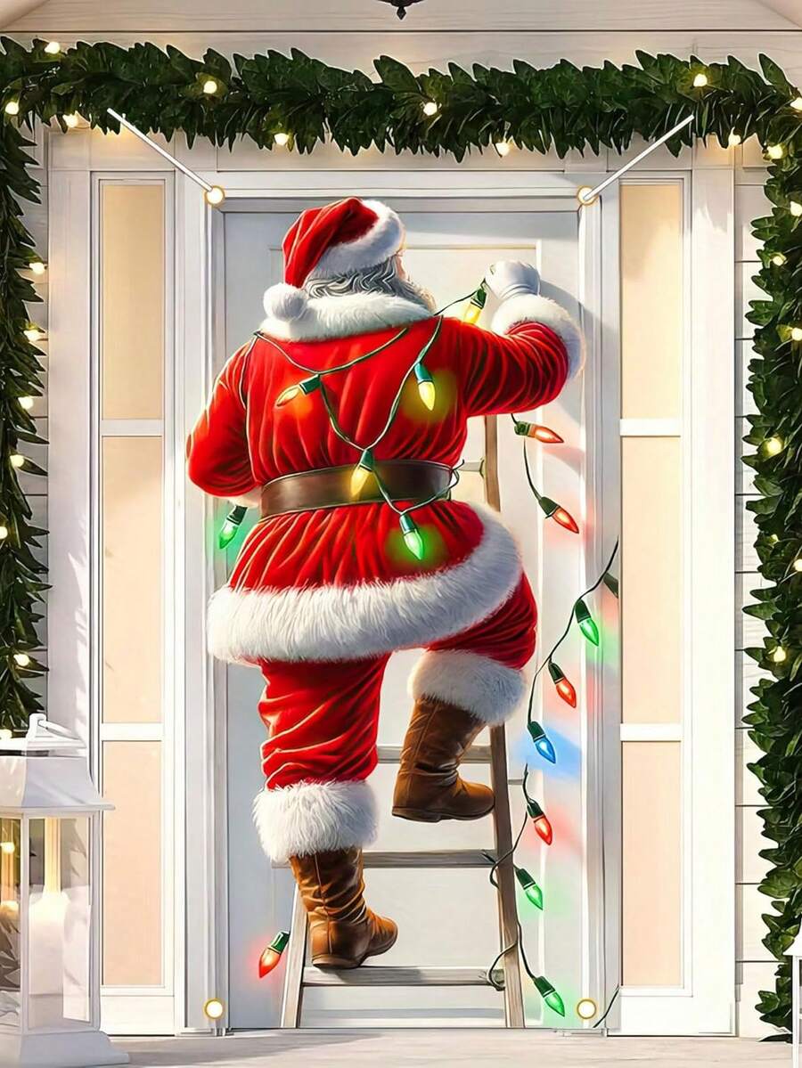 1pc Santa Claus Hanging Banner, 70.8x35.4 Inches, Made Of Polyester, Suitable For Home Entrance And Outdoor Christmas Decoration