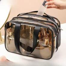 1PC Storage Bag Makeup Travel Bag Make Up Brush Bag Toiletry Bag Transparent Makeup Bag Made Of PVC Material, Hand-Held Toiletry Bag, Cosmetic Storage Bag, Beach Bag, Essential For Traveling