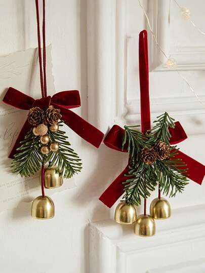 2 piezas Lazo de terciopelo con colgante de piña, adecuado para decorar pomos de puertas, colgantes de sala de estar, adornos de árbol de Navidad, decoraciones navideñas, decoración de invierno para el hogar