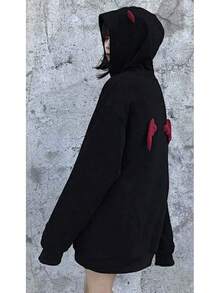 Womens Devil Wings Red Horn Sweatshirt Long Sleeve Hoodie Pullover Hooded Tops - màu đen - Xem 9