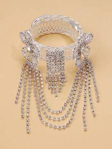 1pc Silver Personalized Fashion Multi-Layer Tassel Rhinestone Arm Bracelet Chain, Body Jewelry For Party