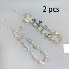 1 st telefonrem med akrylblomma och rosett i kristallpärlor, handledsrem, lämplig för kamera, nycklar, väskor, fallsäkra telefonrem, presenter till mamma, familj, vänner, födelsedag, telefonberlock för högtider, telefonkedja - Multifärgad - Visa 9