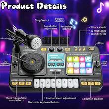 儿童DJ混音器套装，包含DJ转盘、游戏模式、灯光和速度控制以及麦克风，适合3-6岁男孩女孩 - 儿童DJ混音器套装