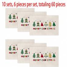 1pc/4pcs/6pcs/60pcs Christmas Placemats, Christmas Red Christmas Tree Star Linen Placemats, Merry Christmas Stain Resistant Placemats, Suitable For Home, Dining Room And Restaurant, Tabletop Decor, Home Goods