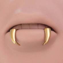 2pcs Exaggerated Gothic Style Stainless Steel Fake Lip Piercing Stud Ring With Sharp Teeth Design Body Jewelry - 銀色 - 查看 7
