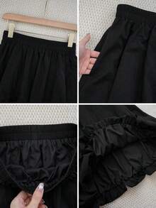 黑色碎花泡泡裙，高腰修身简约百搭A字长裙，适合冬季、圣诞节、春节新年服装 - 黑色 - 查看 10