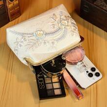 Pochette vintage in pizzo floreale ricamato, borsa da sera formale per donna, borsa con chiusura a bacio, borsa per ricevimento di nozze