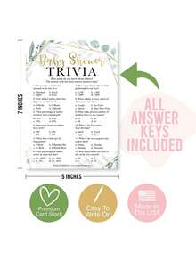 Trivia & Find The Guest Games, 25 Pieces, Hadley Designs, Baby Shower Games, Baby Shower Game, Games For Baby Shower, Baby Shower Games>Party Games, Summer Party, Summer - 綠化 - 查看 3