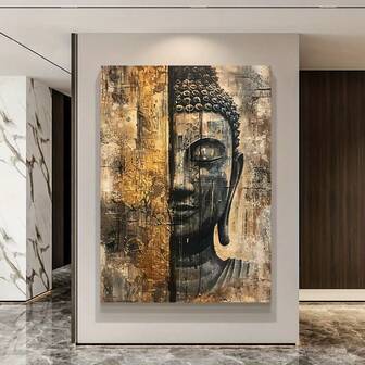 1 pieza Pintura de arte de lienzo con rostro abstracto moderno de Buda sin marco, arte de pared para sala de estar. Póster de lienzo moderno para decoración de dormitorio y sala de estar sin marco