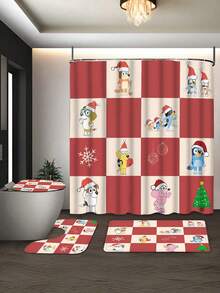 [Holiday Edition] 1/3/4pcs Bluey Family Cosplay Shower Curtain Set, Featuring Christmas Tree, Halloween Turkey Plaid Witch Hat, Bat Prints