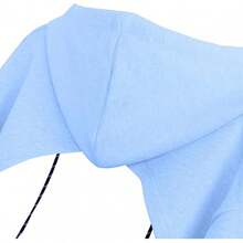 Women Crop Top Pullover Sweatshirt Long Sleeve Drawstring Hoodie - Blue-a - View 6