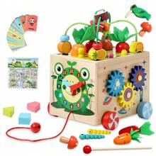 H HIBOBI Multifunctional Wooden Educational Toy For Kids, Activity Cube, Learning Clock, Shape Sorting, Fun Bead Maze, Early Learning Toy - Green - View 2