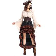 Halloween Costume, Medieval Irregular Pirate Queen Waistband, Lotus Leaf Long Skirt, Navigator Cosplay Costume - 白色上衣+裙子+腰封 - 查看 2