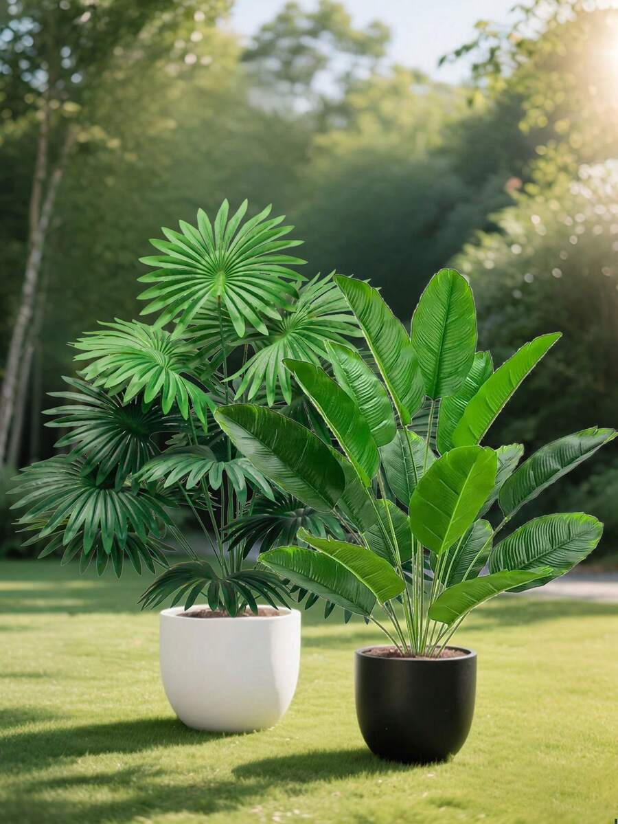 1pc Artificial Palm Tree Large Leaf Banana Leaf Fan Leaf, Suitable For Indoor/Outdoor Decor, Home, Hotel, Garden, Office, Wedding, Holiday Scenes, Floor Standing, Multi-Purpose Room Decor, Greenery Architectural Style (No Planter)