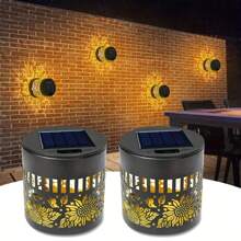 أضواء الحائط الشمسية الخارجية، أضواء الحائط الشمسية المعدنية ذات موضوع عباد الشمس - أضواء جنية خارجية IP65 لحديقة، حفلات وعيد الميلاد، أضواء أجواء الحفلات، لديكور الحديقة والمناظر الطبيعية والفناء والحديقة والممر، هدية عيد