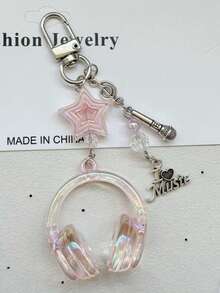 1个男女通用新款ins风透明音乐耳机造型钥匙扣，创意迷你麦克风星形音符配件，个性化手机挂绳，包包挂饰，钥匙链，送给音乐爱好者的礼物，可作为包包挂饰、汽车挂饰、老师礼物、朋友礼物、姐妹礼物等。 - 彩色 - 查看 3