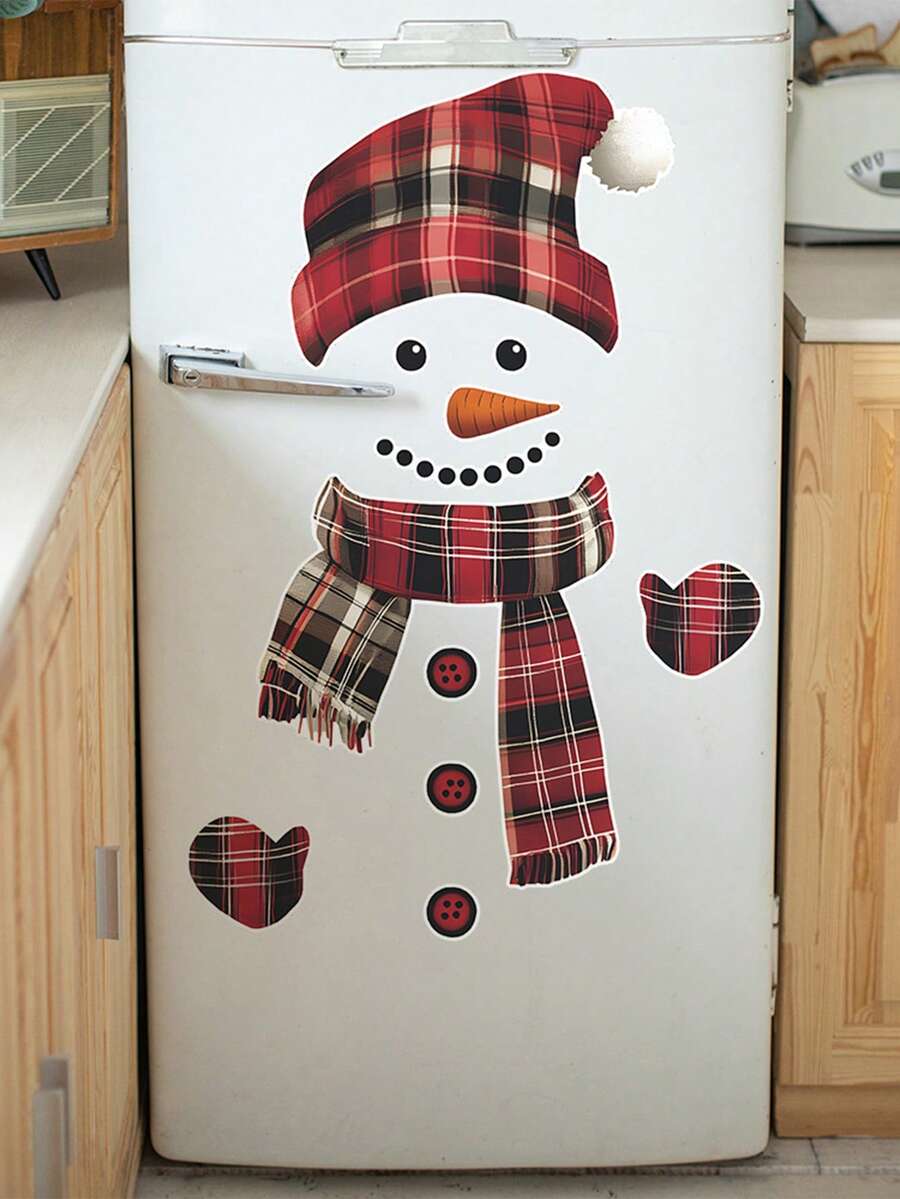 1 Pc Christmas Splicing Cute Christmas Snowman Stickers Can Be Used For Glass Refrigerator Toilet Bathroom Decoration Self-Adhesive Removable Wall Stickers