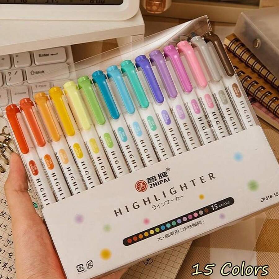 1 套荧光笔套装，双头便携式多功能荧光笔，重返校园 - 紅色 - 查看 1