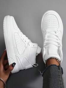 ​Women's Glacier White Drive-In Stride High-Tops - Raw Edge Denim & Ruin Gold Chain Comfort For Retro Car Cinema Style, Year-Round Chunky Platform​ - 白色 - 查看 5