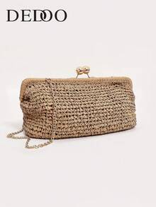 Dedoo 2025 New Handwoven Raffia Shoulder Bag With Extended Strap, Women's One Shoulder Diagonal Envelope Bag - Khaki - View 1