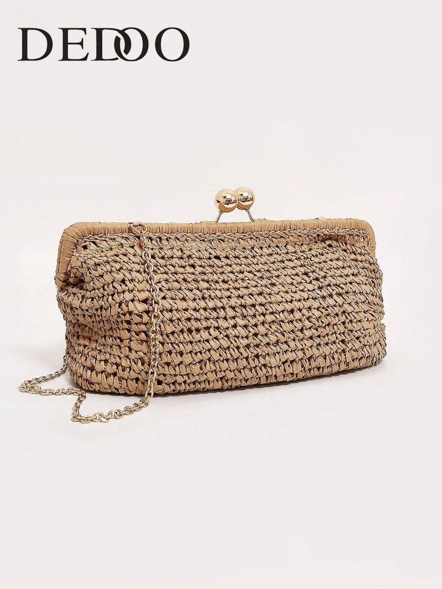 Dedoo 2025 New Handwoven Raffia Shoulder Bag With Extended Strap, Women's One Shoulder Diagonal Envelope Bag - Khaki - View 1