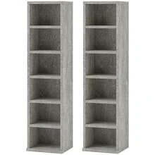 HOMCOM 204 CD Media Display Shelf Unit Set Of 2 Blu-Ray Tower Rack W/ Adjustable Shelves Bookcase Storage Organiser, Cement Grey - Grey - View 1