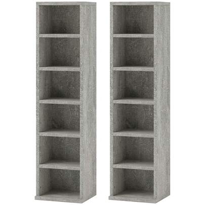 HOMCOM 204 CD Media Display Shelf Unit Set Of 2 Blu-Ray Tower Rack W/ Adjustable Shelves Bookcase Storage Organiser, Cement Grey
