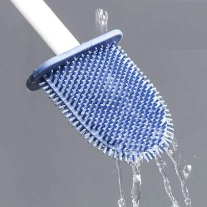 Toilet Brush, White/Blue Silicone Toilet Bowl Brushes And Holder For Bathroom, Compact Flexible Toilet Cleaner Brush With Ventilated Drying Holder, Wall Mounted/Floor Standing