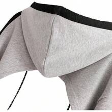 Women Crop Top Pullover Sweatshirt Long Sleeve Drawstring Hoodie - C灰色 - 查看 3