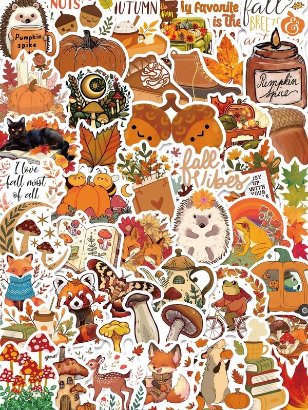 100Pcs Thanksgiving Turkey Fall Pie Stickers Party Favors Gifts Cute Autumn Style Stickers For Laptop Scrapbooking Water Bottles Envelopes Harvest Party Favorites Pumpkin Maple Leaf Sticker Decals For Kids Teens Adult