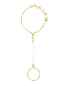 1pc Gold Hand Chain Bracelets For Women 14k Gold Plated Cubic Zirconia Link Chain Bracelet Set, Ring Bracelet Hand Chain Jewelry For Her,Birthday Gifts, Fashion Jewelry Gifts