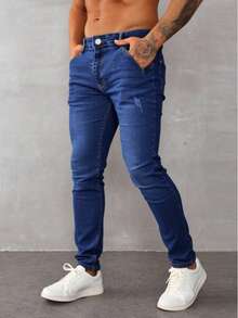 Pantalones  Los Jeans De Pies Pequeños De Alta Elasticidad Para Hombres Están De Moda Y Se Pueden Usar En Viajes Callejeros, Citas De Ocio, Autocultivo Tricolor Para Jóvenes De 18 A 40 Años Y Mediana Edad. - Màu xanh lam - Xem 1