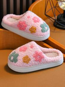 Pantuflas de niña para otoño/invierno, pantuflas acolchadas cómodas y cálidas con forro de peluche y bordado para niños pequeños/niños pequeños/niños mayores para interiores/exteriores - Rosa - Ver 4