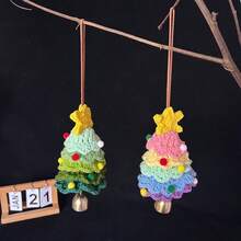 Hand-Crocheted Christmas Tree Wind Chimes, Adorned With Colorful Pom-Poms, Perfect For Hanging On Car Mirrors And As Cute Interior Decorations. A Festive Addition To Your Car, This Creative Christmas Gift Brings A Touch Of Elegance To Your Vehicle Home Decor Christmas Decorations Room Decor