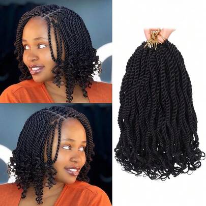Senegalese Twist Crochet Hair 8/12 Inch 1/8 Packs Crochet Braids For Women Pre Looped Short Kinky Twist Micro Braids Crotchet Braiding Hair With Curly Ends Wavy Rope Twist