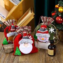 1 szt. torebek na prezenty świąteczne ze ściągaczem i uroczymi świątecznymi postaciami, funkcjonalne do przechowywania prezentów, dekoracji choinkowej i świątecznych scenariuszy na przyjęcie