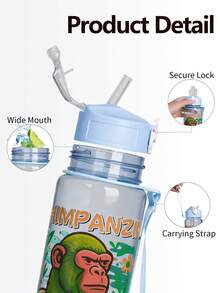 1pc 750ml/26oz Shan Hai Jing Themed Transparent Water Bottle - Leak-Proof Straw Lid, Portable Handle, Prominent Letter Print Design, Suitable For Hiking, Camping, Outdoor Sports, Cycling