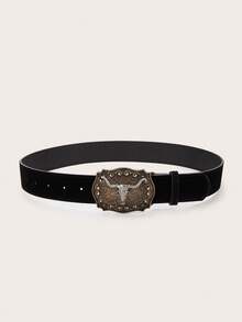 2pcs Western Cowboy Style Retro Buckle PU Leather Belt, Versatile For Jeans, Black Color Buckle May Have Random Paint Spill - Multicolor - View 5