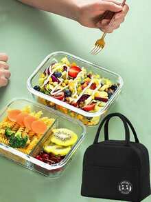 1pc Glass Preservation Bowl, Microwave Safe, Refrigerator Friendly, Food Container For Office/School Lunch (Some Accessories May Be Random) ,Kitchen,Christmas Gift,School Supplies - Multicolor - View 21