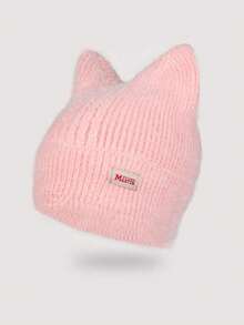 1 件儿童可爱猫耳钩针编织便帽，日常穿着，冬季