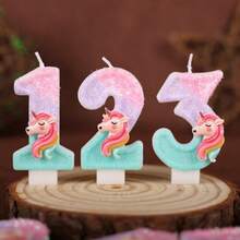 创意畅销 0-9 数字和字母生日蜡烛，手工制作的 DIY 生日蛋糕节日主题派对装饰蜡烛，三色彩虹独角兽闪光彩色绘画高端婚礼派对梦幻生日蛋糕数字蜡烛，庆祝周年派对装饰蜡烛，男女通用 - 彩虹色獨角獸 - 查看 2