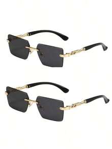 1副男士2025经典时尚无框奢华眼镜，休闲复古风格，适合拍照、驾驶、旅行、海滩、日常生活等场合。 - 金色 - 查看 18