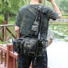 1 件多隔层防水渔具包，迷彩和几何图案 - 纯色可选，拉链开合，肩带。非常适合户外徒步、露营和存放渔具，户外钓鱼包