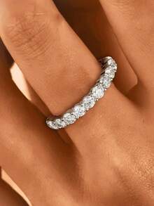 1pc S925 Sterling Silver Minimalist Single Row Full Diamond Ring, Suitable For Stacking, Gift For Lover Anniversary, Suitable For Festivals, Parties, And Daily Wear, Quality Jewelry For Women