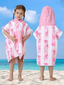 SHENG CHUN Original Design Cute Animal Striped Print Children's Hooded Robe, Suitable For Multi-Age, Absorbent, Large Pocket, Super Soft Fiber, Essential For Home, Beach, Swimming, Bathing, Spa, Can Dry Hair & Body, Non-Shedding, Reusable