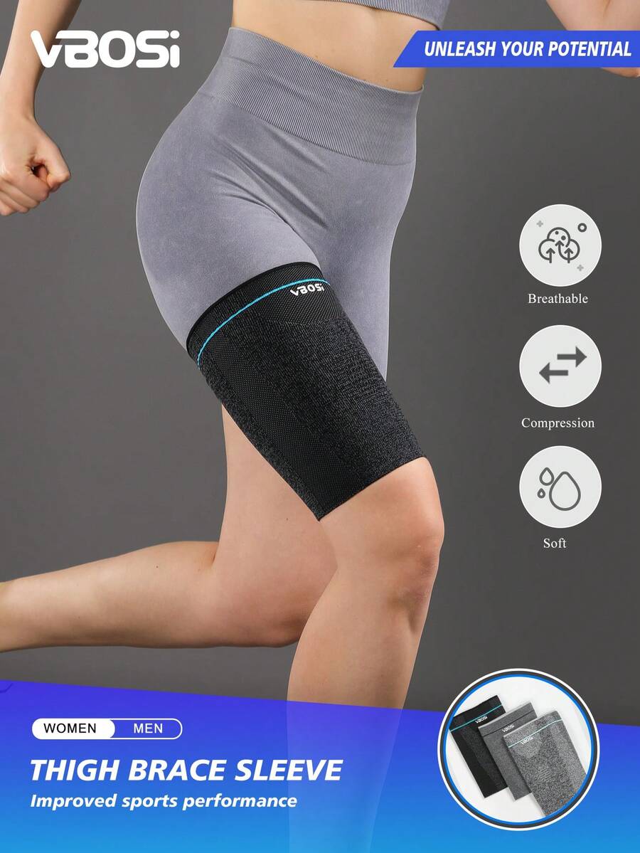 VBOSI 1pc 3D Knitted Compression Thigh Sleeve - Breathable Sports Support, Suitable For Running, Fitness And Daily Wear, Unisex - Multicolor - View 1