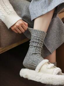 1/2/3/6 双装女士中筒袜，适合秋冬季节，可爱圆点图案，保暖舒适，可搭配靴子，厚羊毛袜，舒适袜