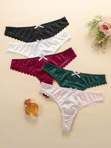 5 Pieces Of Sexy Lace Women's Underwear Mesh Transparent Perspective Thong Temptation T-Pants Seamless One-Piece T-Pants - 彩色 - 查看 2