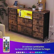 Comodas y Cajoneras,Comodas para Recamara con Estación de Carga y luces LED, Muebles para Recamara con 10 Cajones,Cómoda de Tela,Organizador de Almacenamiento de Cómoda Ancha 47.2''*11.8*31.5'' - Marrón - Ver 6